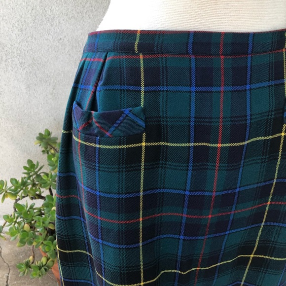Vintage preppy wool green plaid skirt pockets sz 10 by VIP Sportswear - Picture 6 of 7